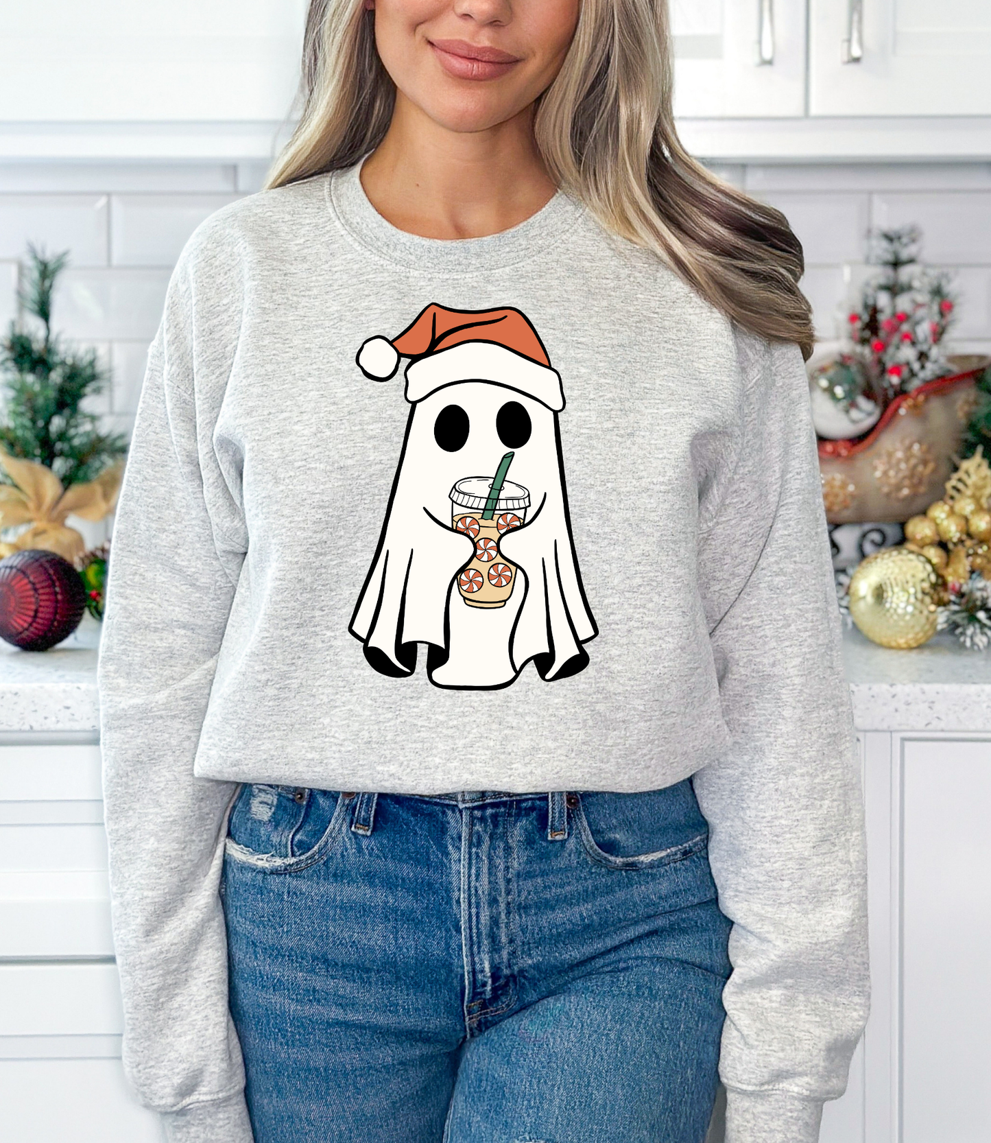 Ghost With Coffee And Santa Hat