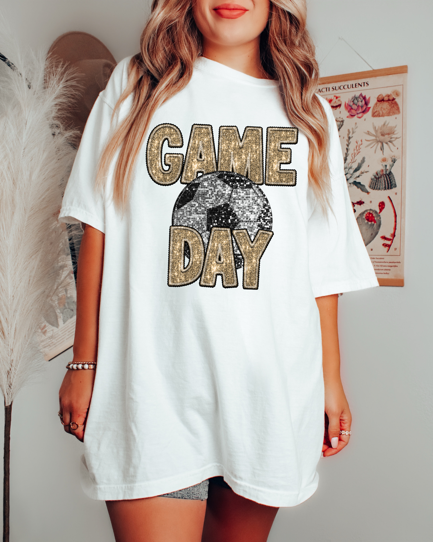 Game Day Soccer Ball Gold Glitter