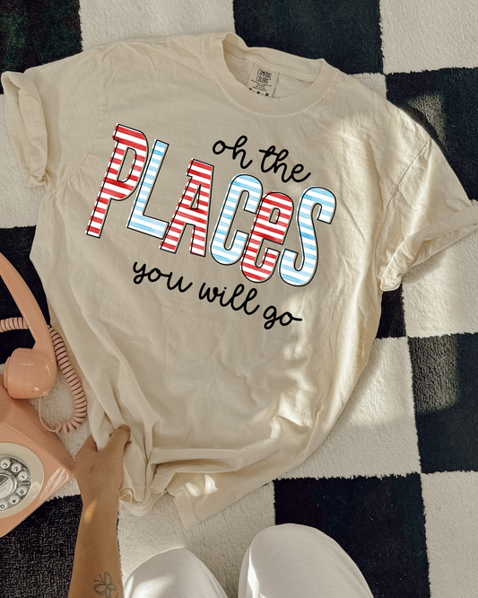 Oh The Places You Will Go Red Blue And White Stripes