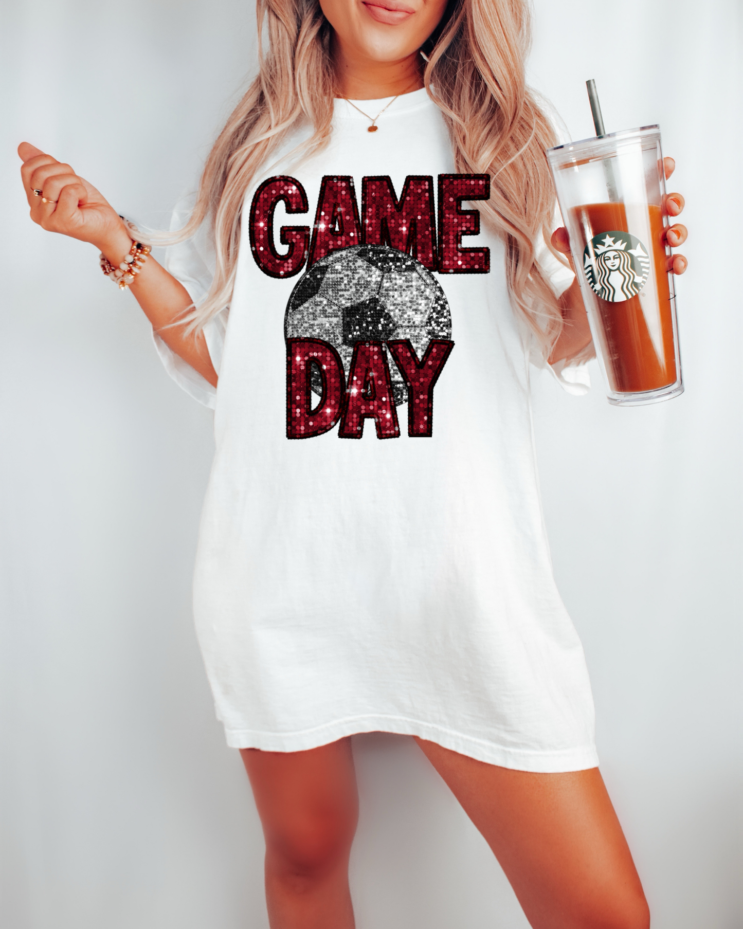 Game Day Soccer Ball Red Glitter