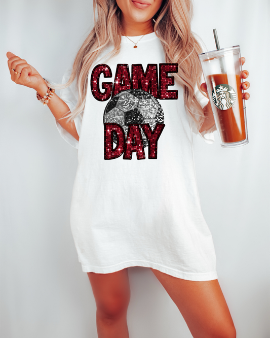Game Day Soccer Ball Red Glitter
