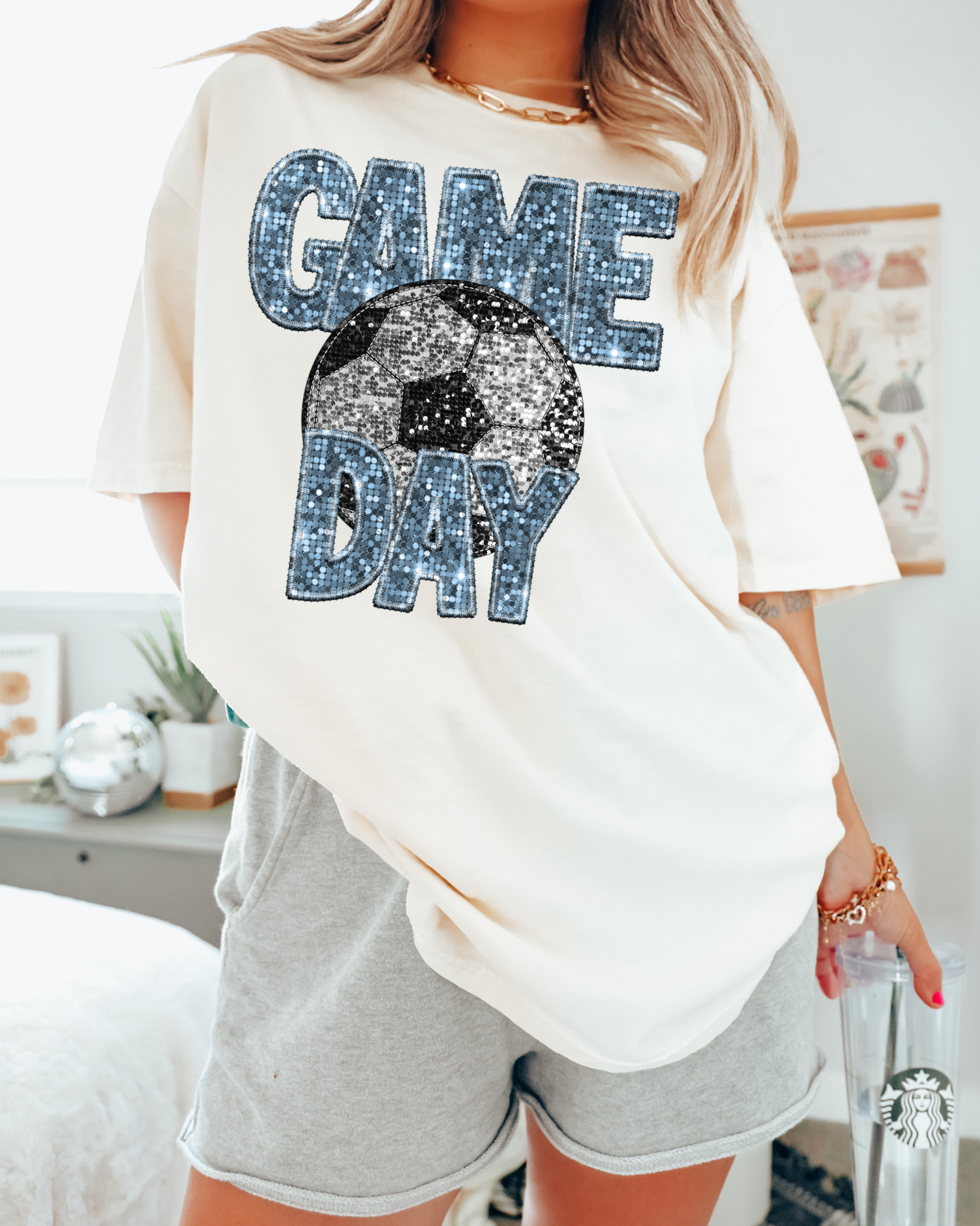 Game Day Soccer Light Blue Glitter