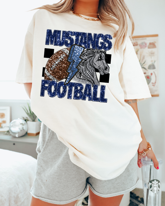 Mustangs Football Blue Glitter