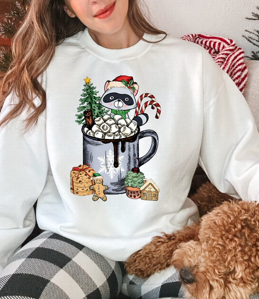 Racoon And Mug With Christmas Treats