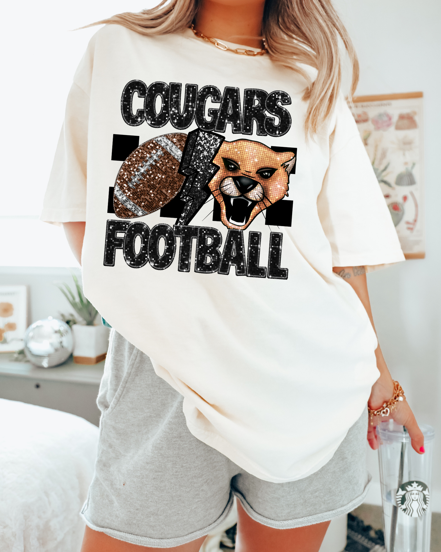 Cougars Football Black Glitter
