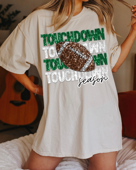 Touchdown Season Green And White Glitter