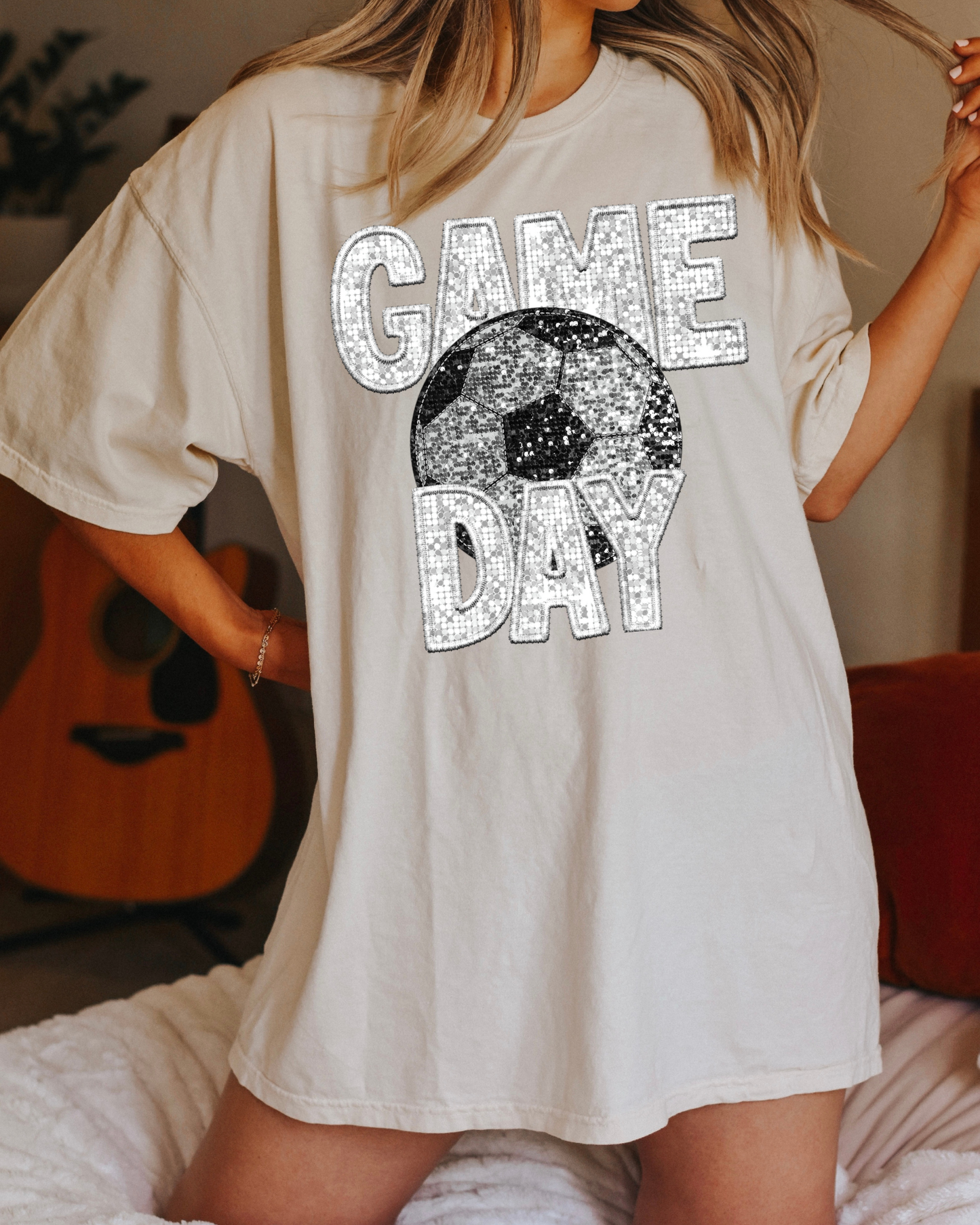 Game Day Soccer White Glitter