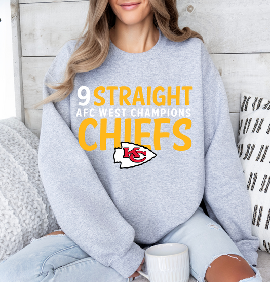 9 Straight AFC West Champions Chiefs - Yellow/White