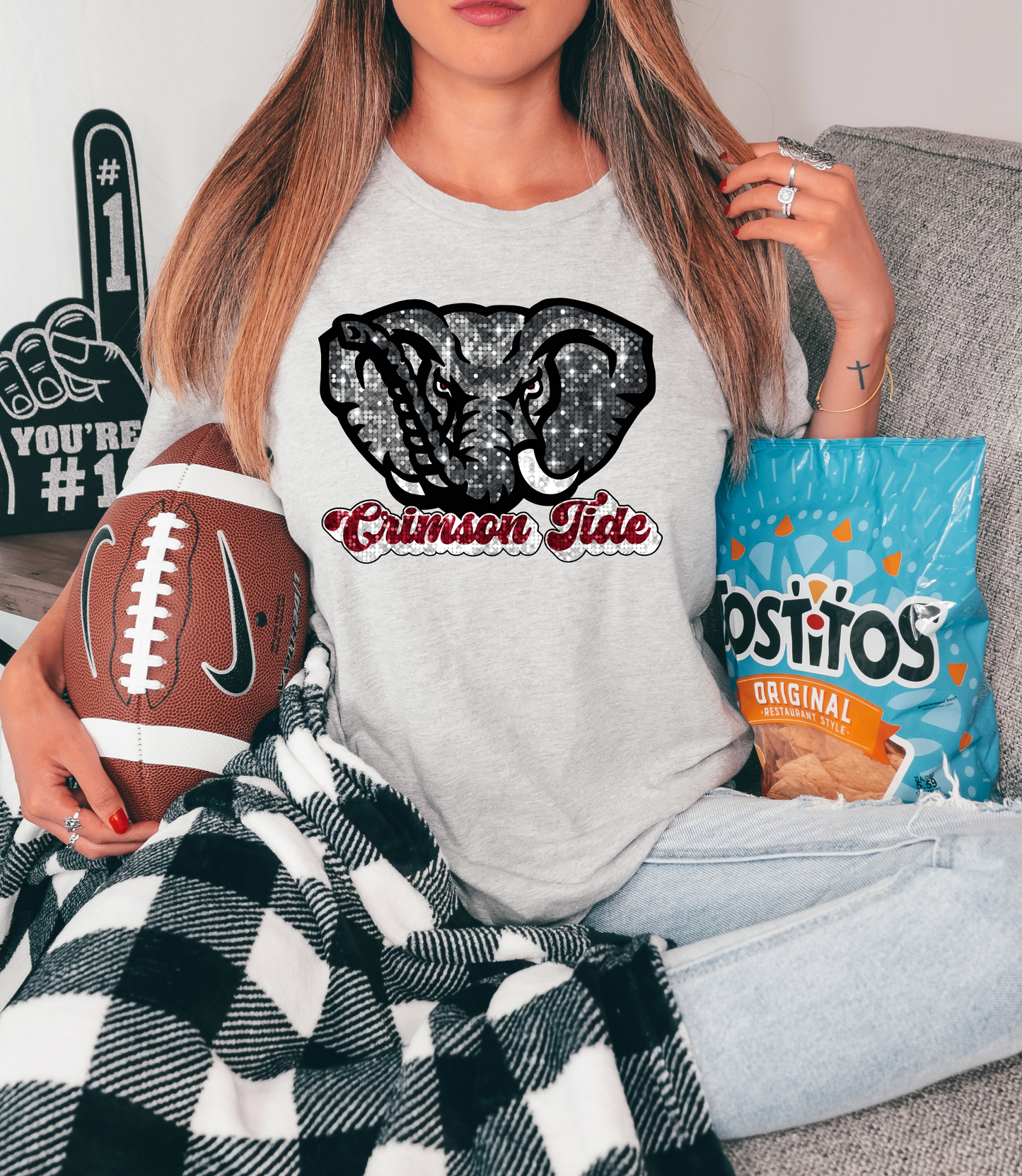 Crimson Tide, sequin - mascot red & white