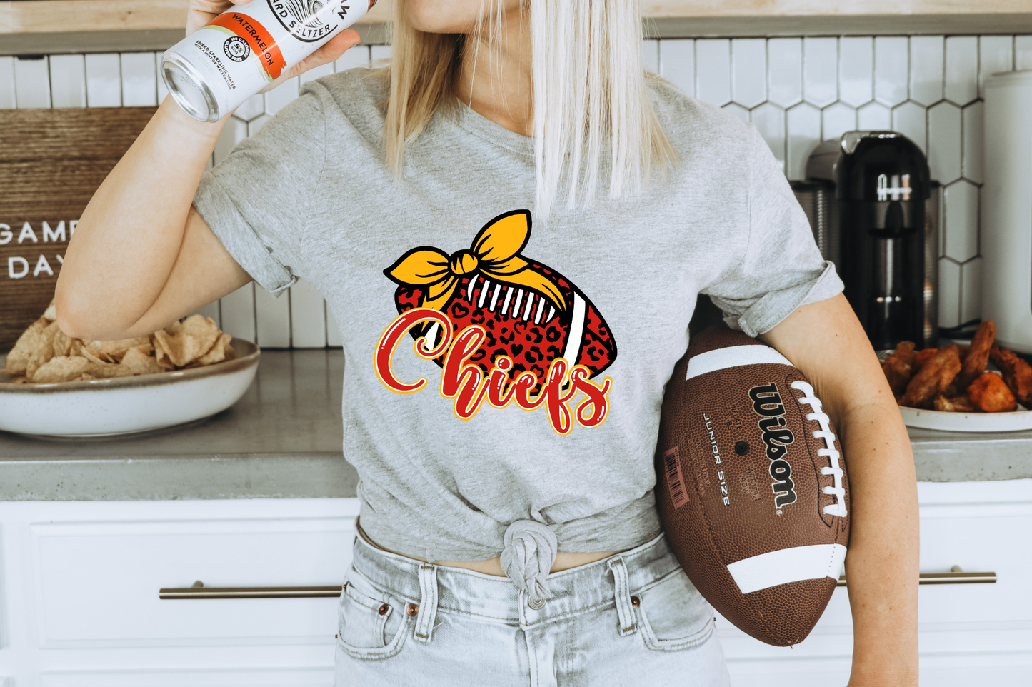 Chiefs Red Leopard Ball Gold Bow - DTF Transfer