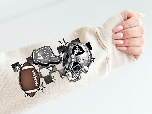 Raiders helmet, foam finger, football, black/grey checkered - sleeve