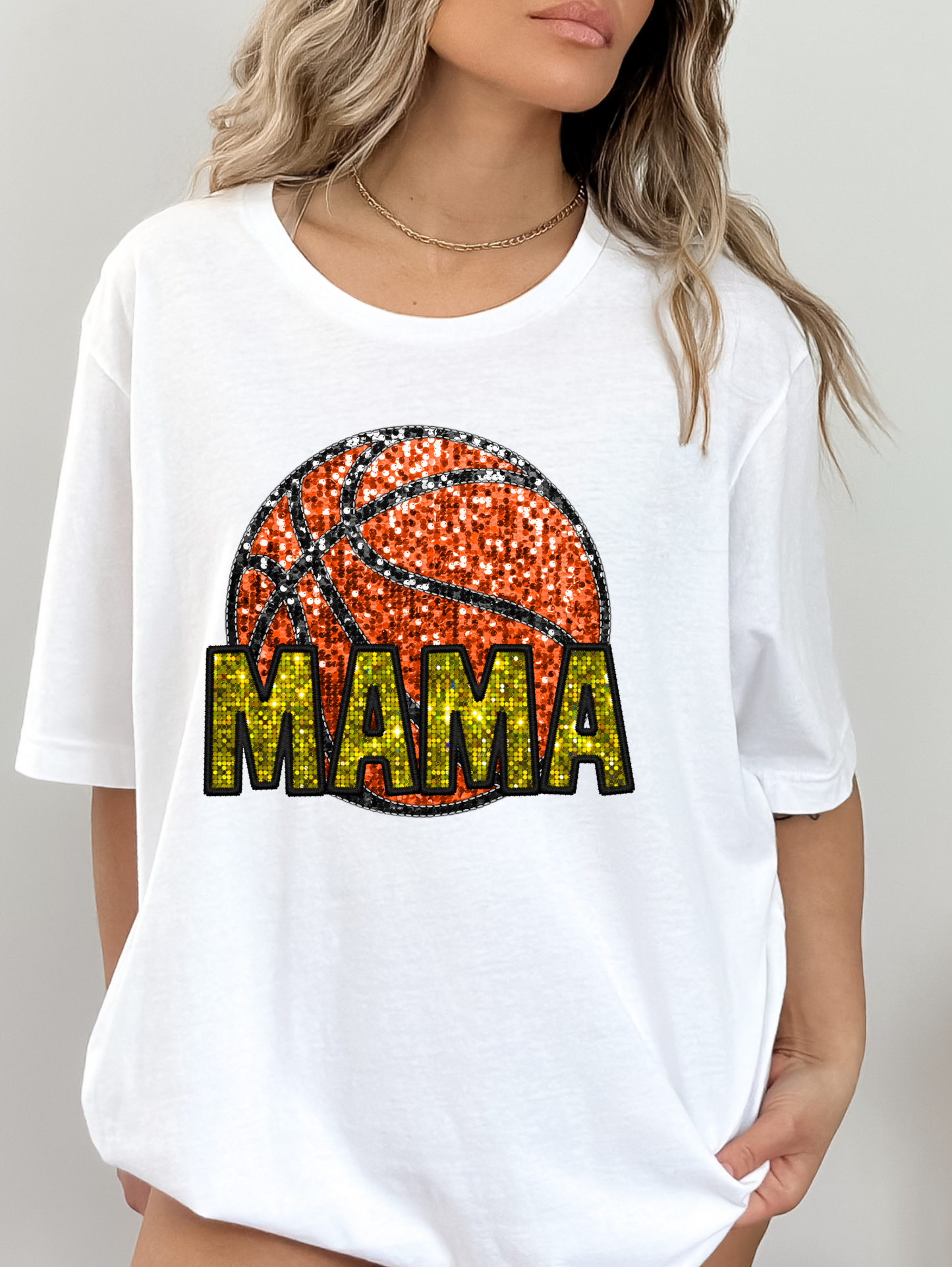 Mama with basketball - faux sequin and yellow