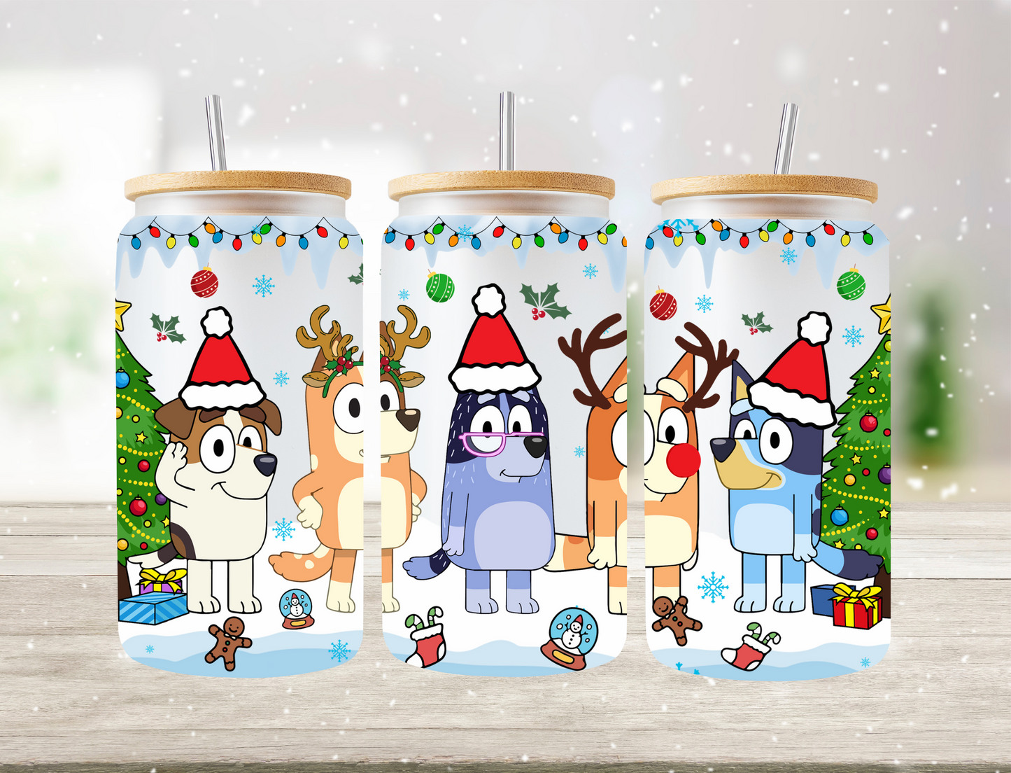 Bluey Christmas Characters with Tree - UV Libby Wrap