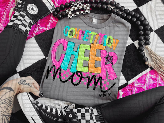 COMPETITION CHEER MOM COLORFUL STARS CHECKERS