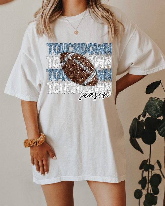 Touchdown Season Light Blue And White Glitter