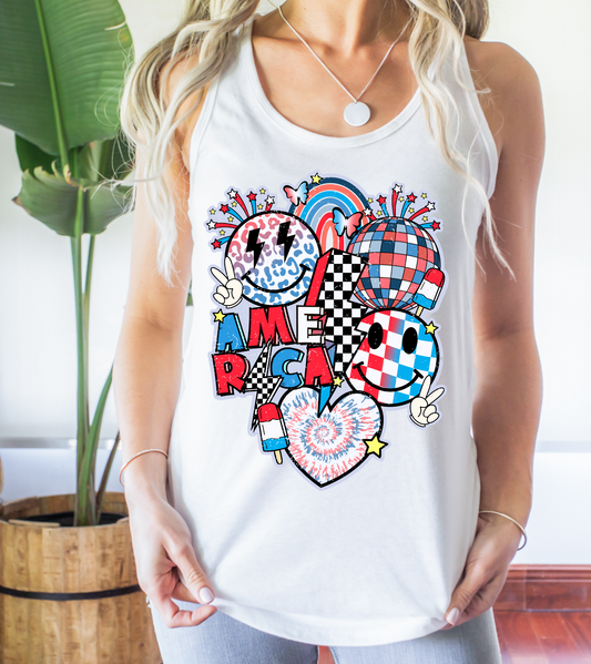 Retro Vintage Fourth Of July Disco Smiley Face Lighting Bolt