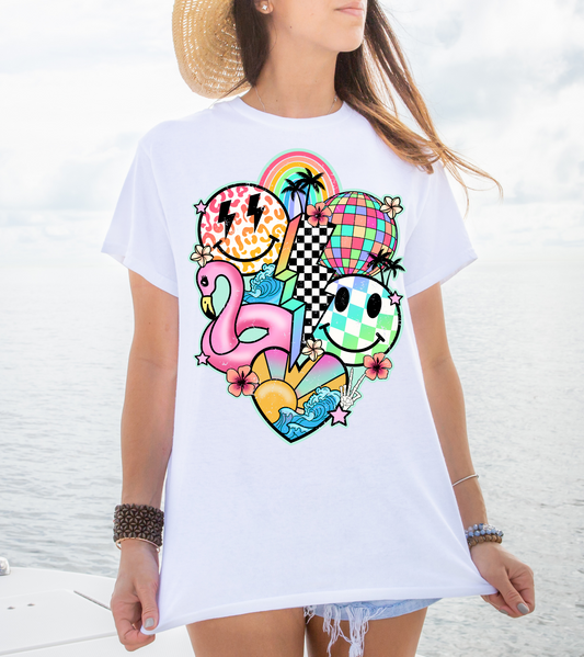 Vintage Retro Summer Smiley Face Disco Checkered