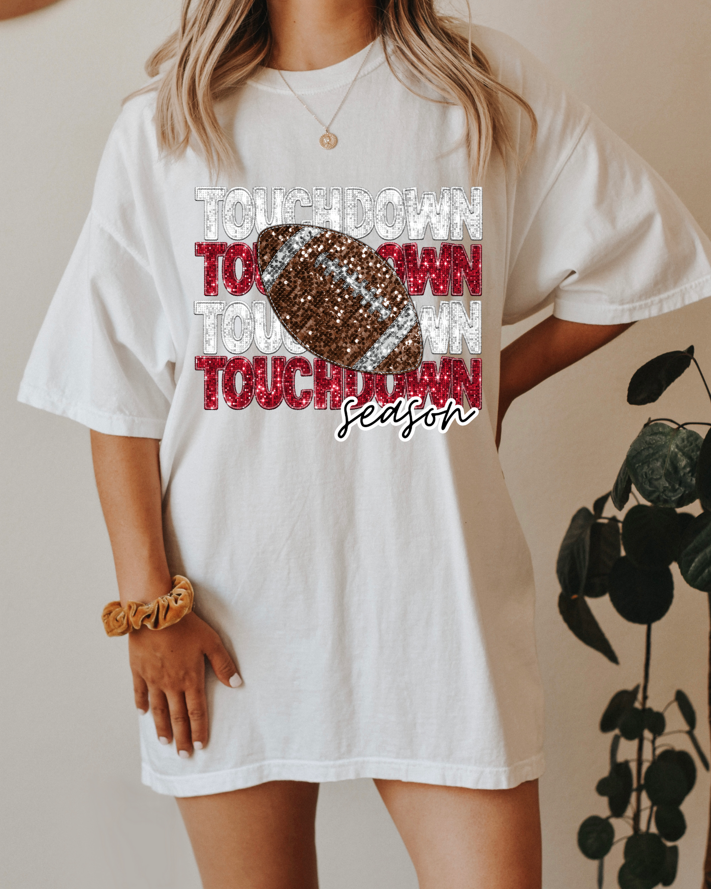 Touchdown Season White And Red Glitter