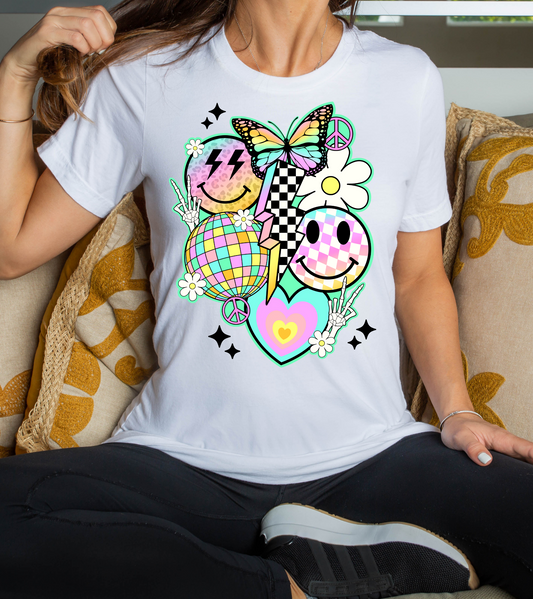 Multicolor checkered and cheetah print smiley collage