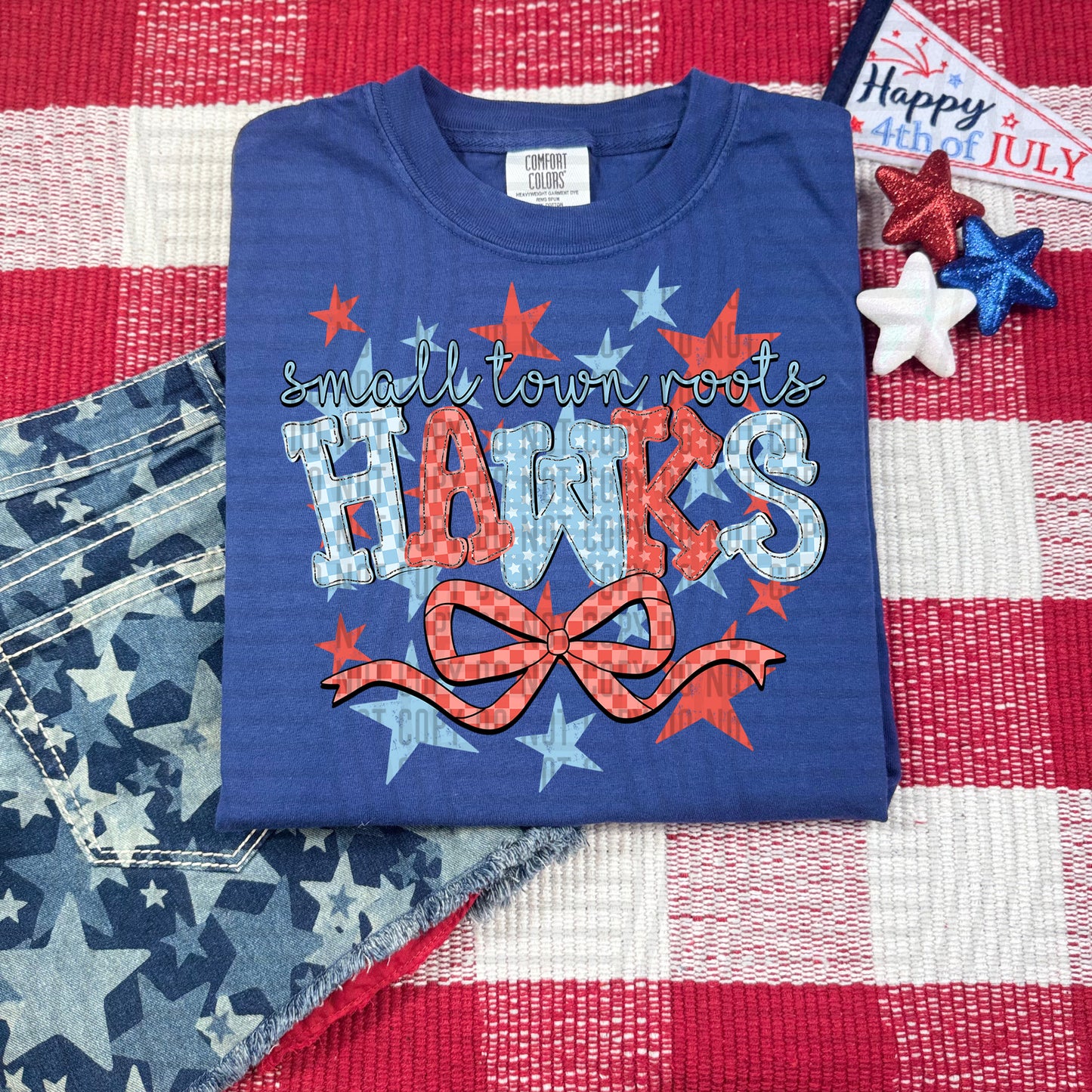 SMALL TOWN ROOTS HAWKS RED WHITE & BLUE