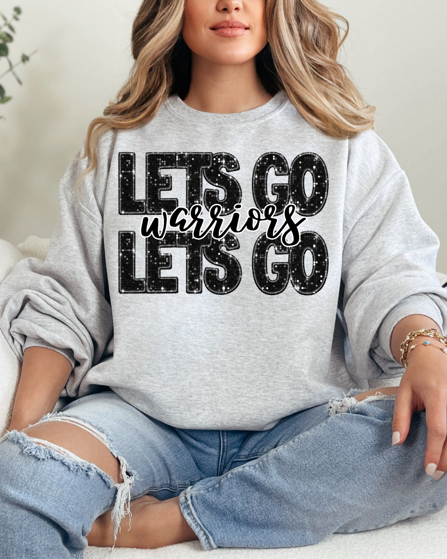 Lets Go Warriors Black Glitter