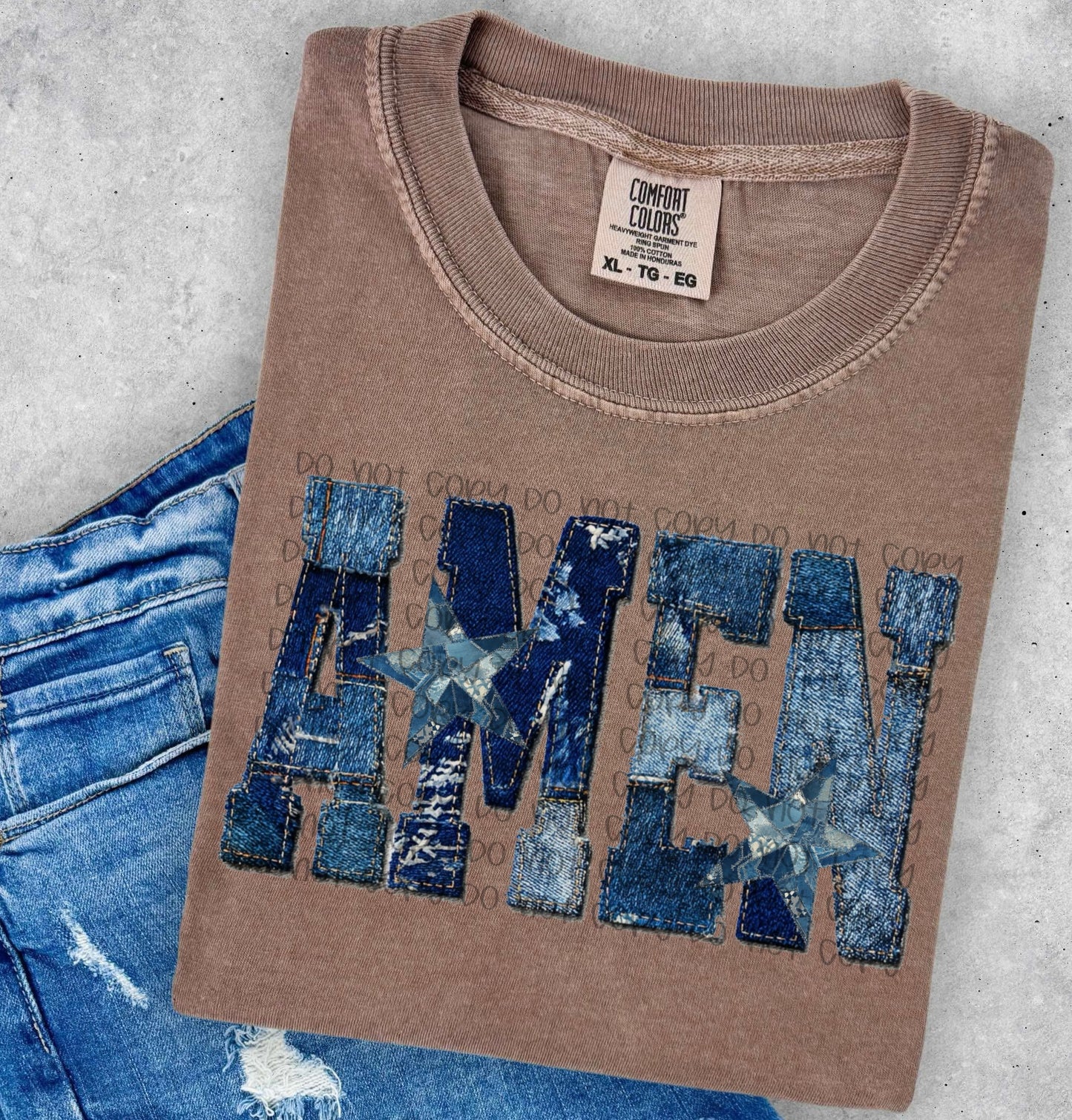 AMEN FAUX DENIM PATCHWORK