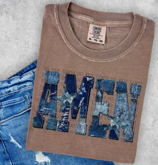 AMEN FAUX DENIM PATCHWORK