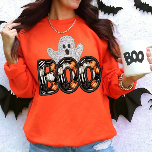Boo (black and orange pumpkins w/ghost)