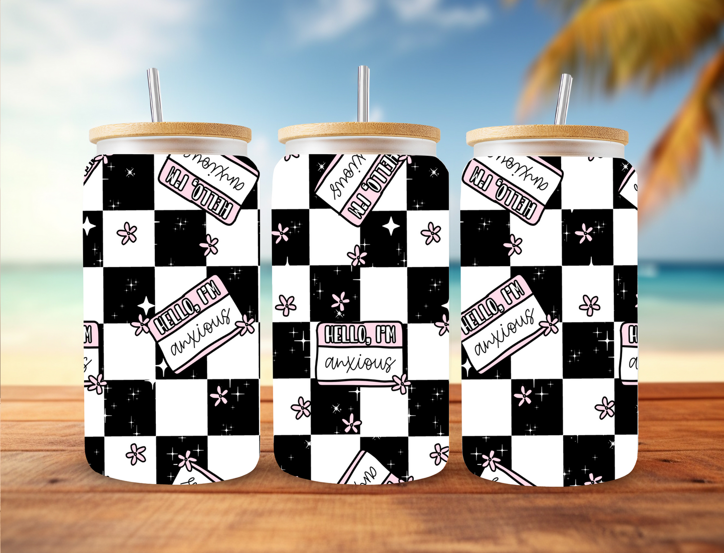 Hello, I'm Anxious Name Tag Black Checker- UV Libby Wrap