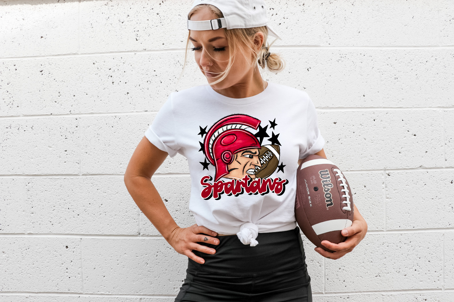 Spartans with mascot-red
