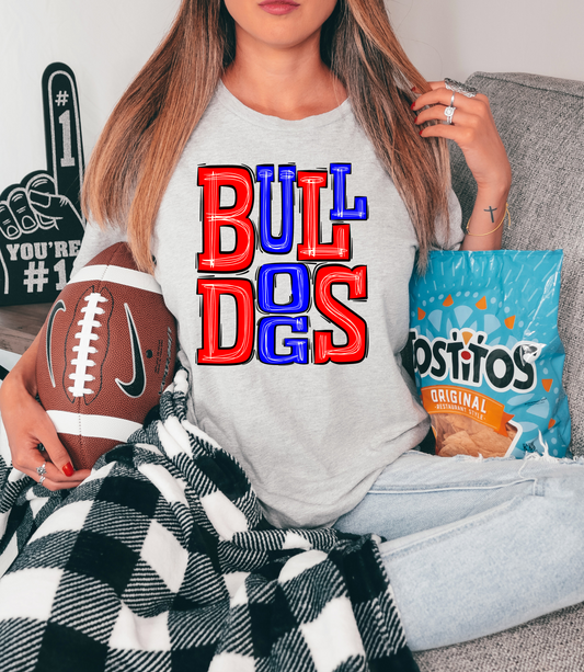 Bulldogs - red/blue letters