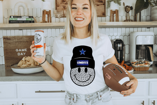 Cowboys smiley beanie grey cheetah print