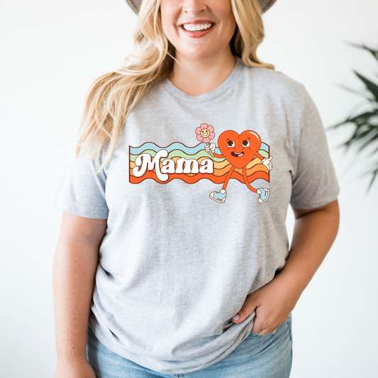 Mama Heart w/Flower WAVY BG - DTF Transfer