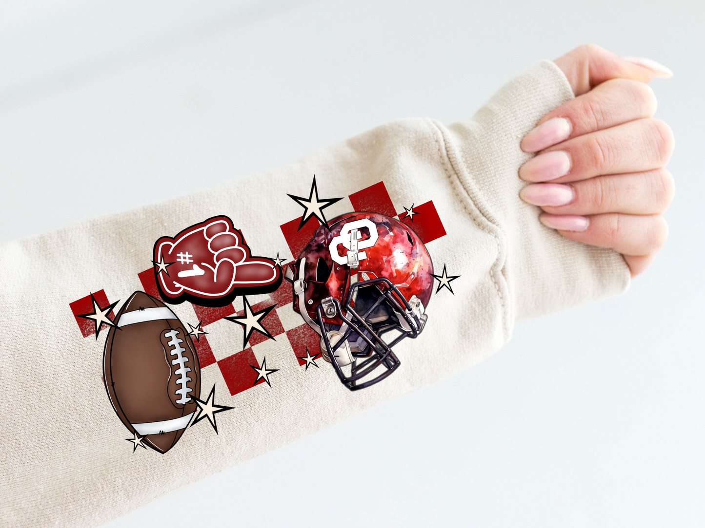 OU helmet, foam finger, football & red checkered - sleeve