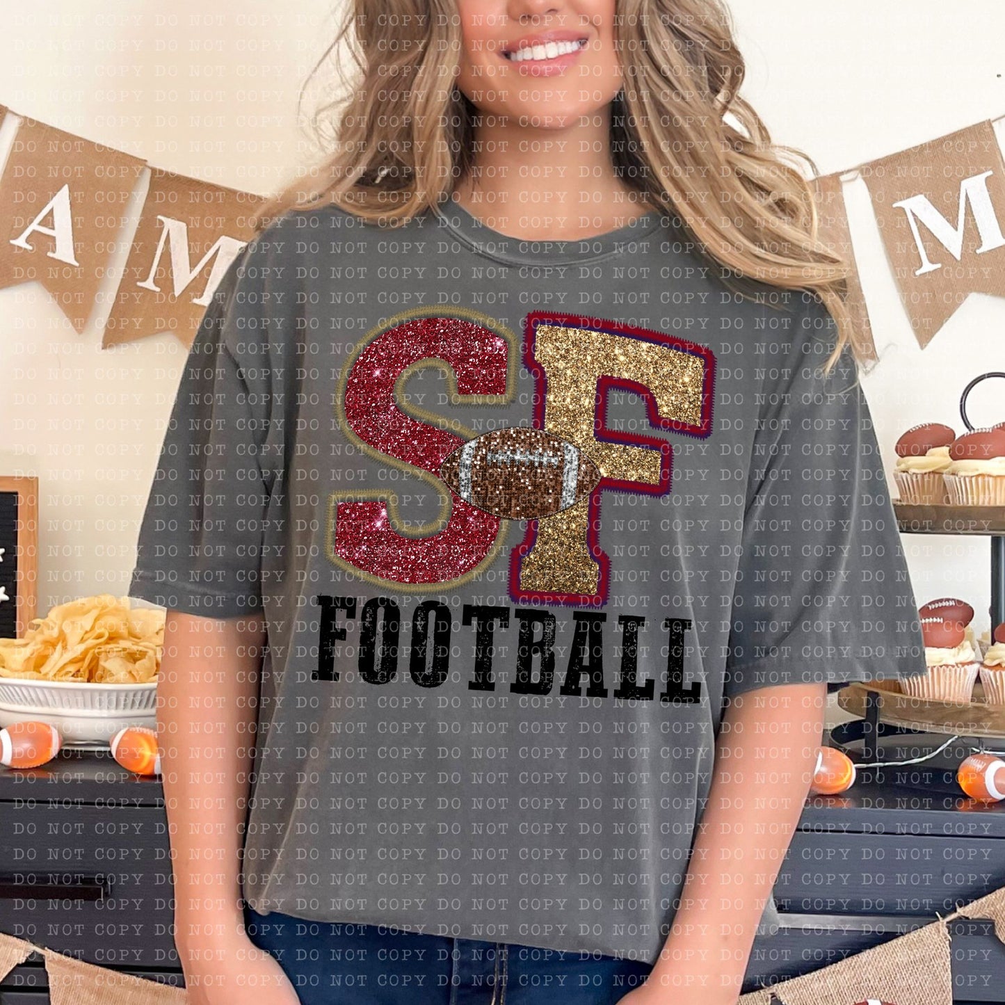 Faux Embroidery Sequin SF football