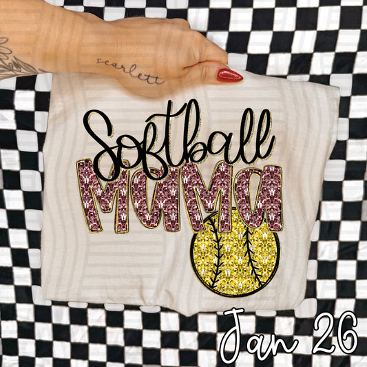 SOFTBALL MAMA CRIMSON FAUX SPARKLE