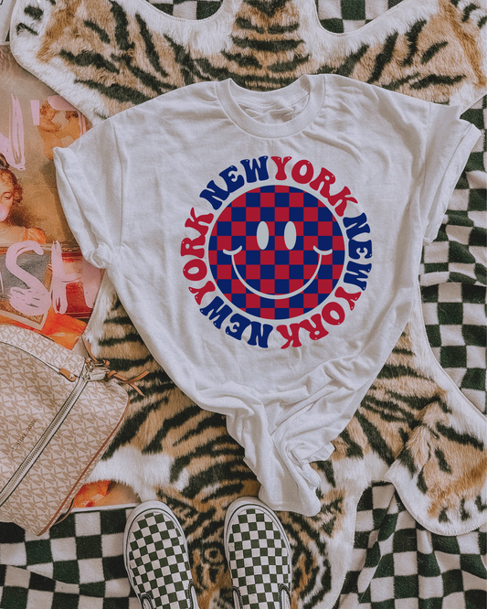 New York Blue And Red Smiley Face