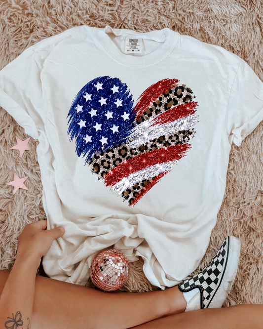Leopard Glitter Flag Heart