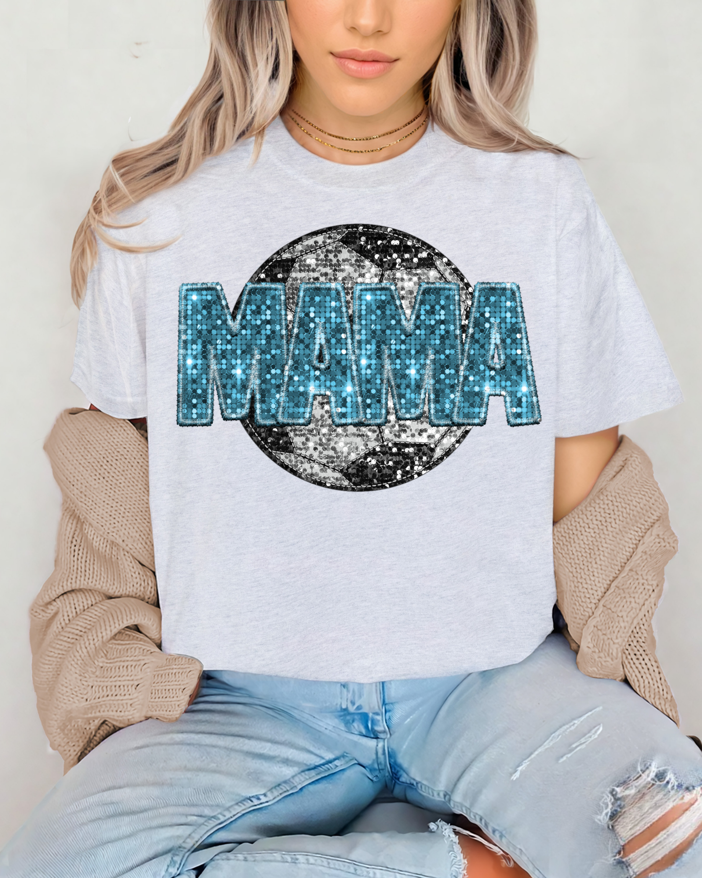 Soccer Mama Light Blue Glitter