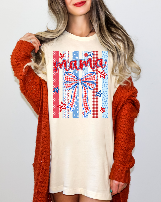 Mama 4th of July Stripes Bow