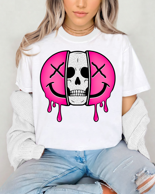 Pink Smiley Face With Skull