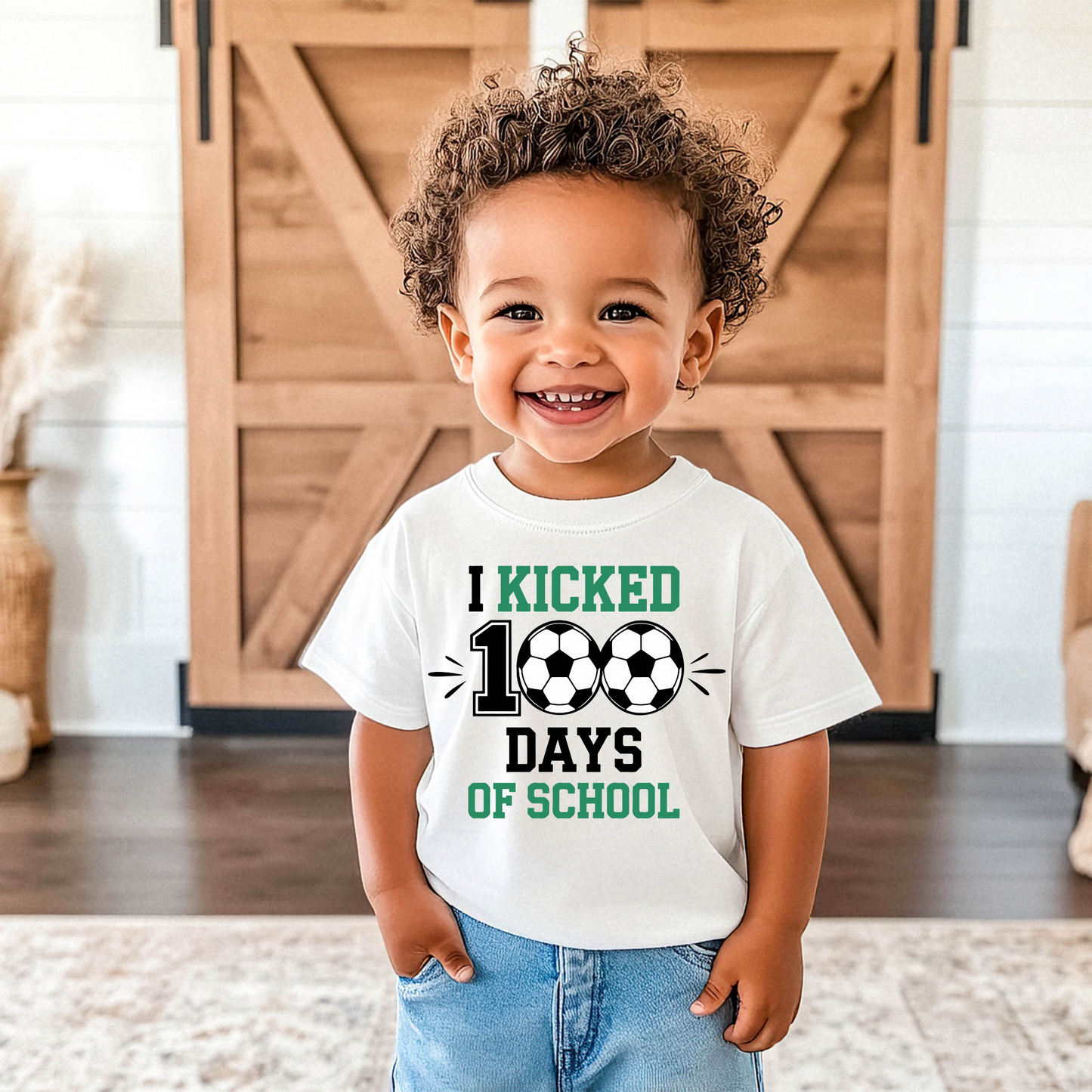I kicked 100 days of school - dark green soccer