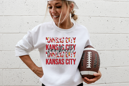 Kansas City Stacked Football RED/YELLOW Cowprint - DTF Transfer