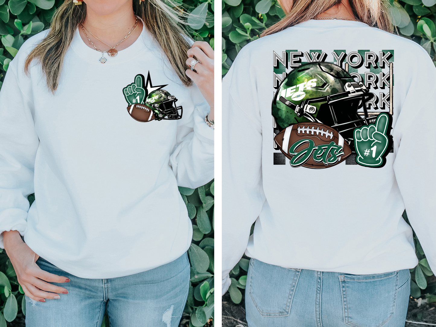 Jets helmet, foam finger & football - front