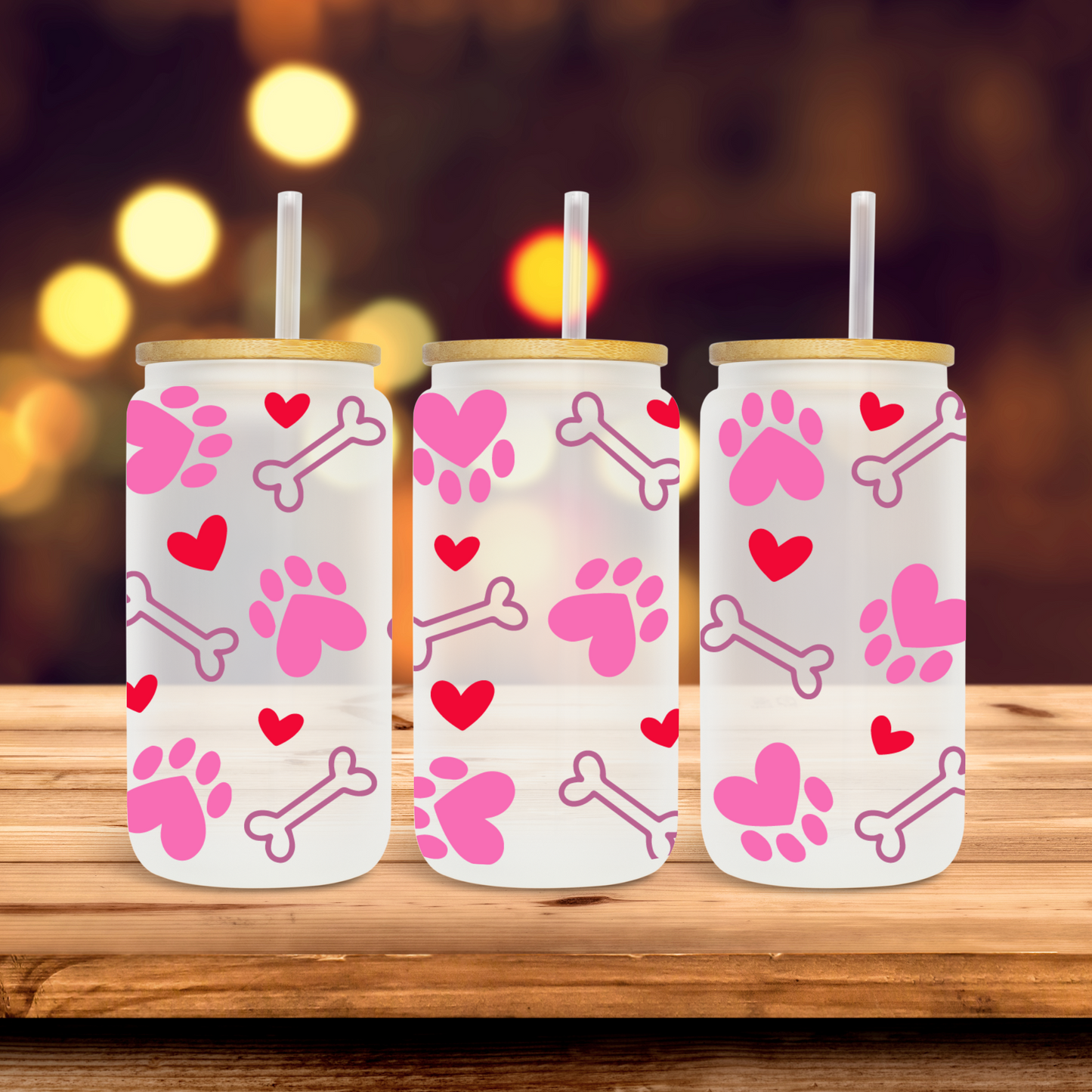 Pink Heart Paws Bones - UV Libby Wrap