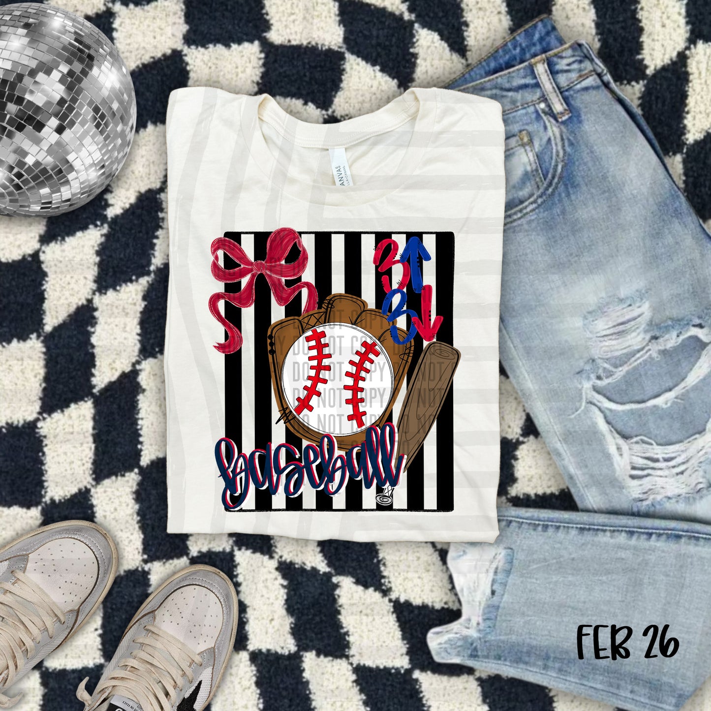 BASEBALL STRIPES RED BOW