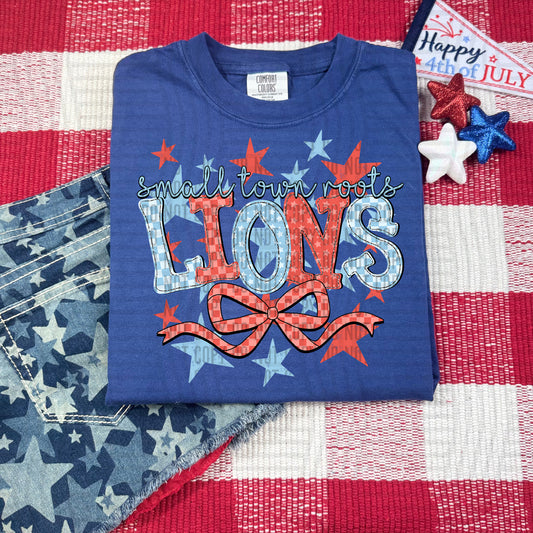 SMALL TOWN ROOTS LIONS RED WHITE & BLUE