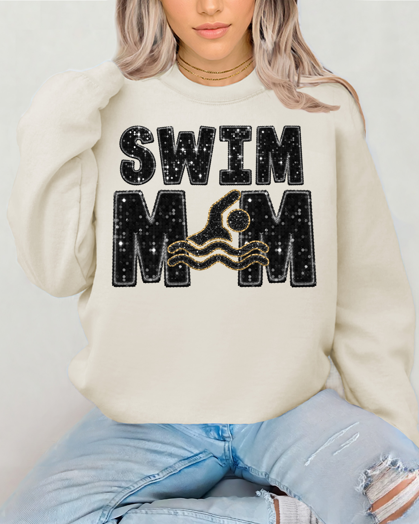 Swim Mom Black Glitter