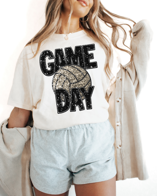 Game Day Volleyball Black Glitter