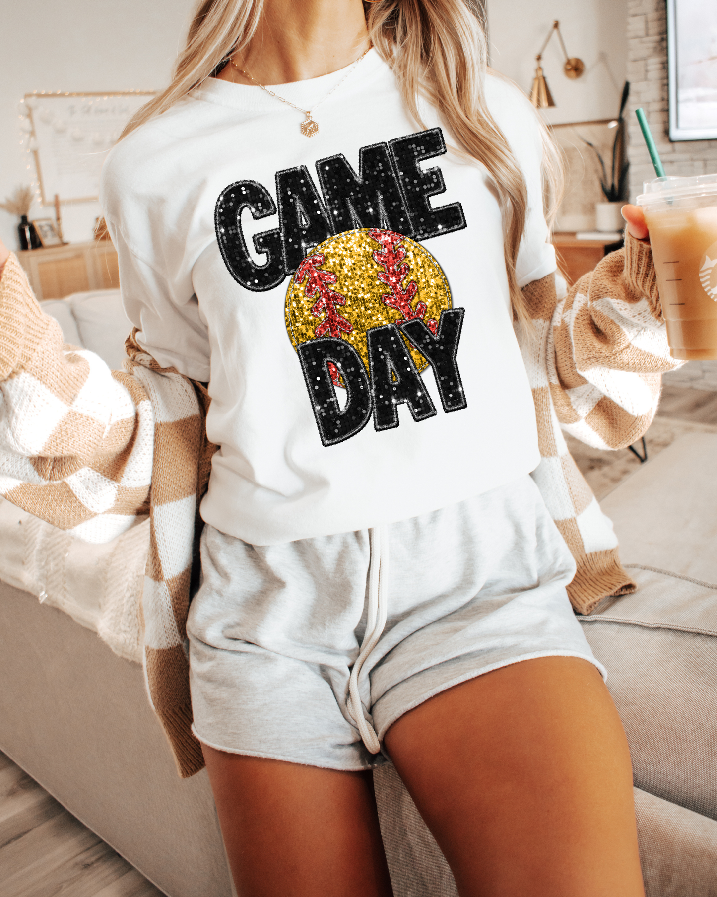 Game Day Softball Black Glitter